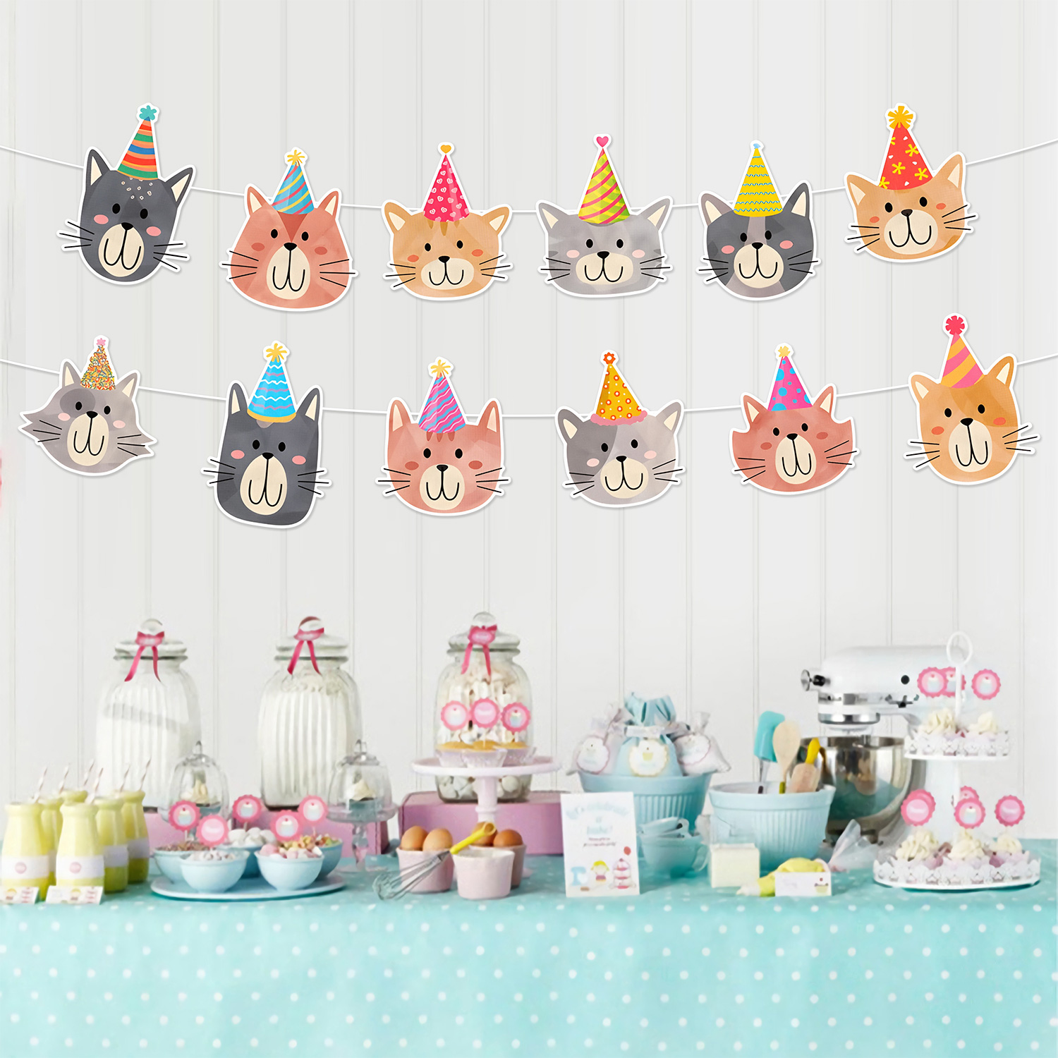 Cute Cartoon Pet Cat Party Fla - Science Of Happiness ulasan dan harga