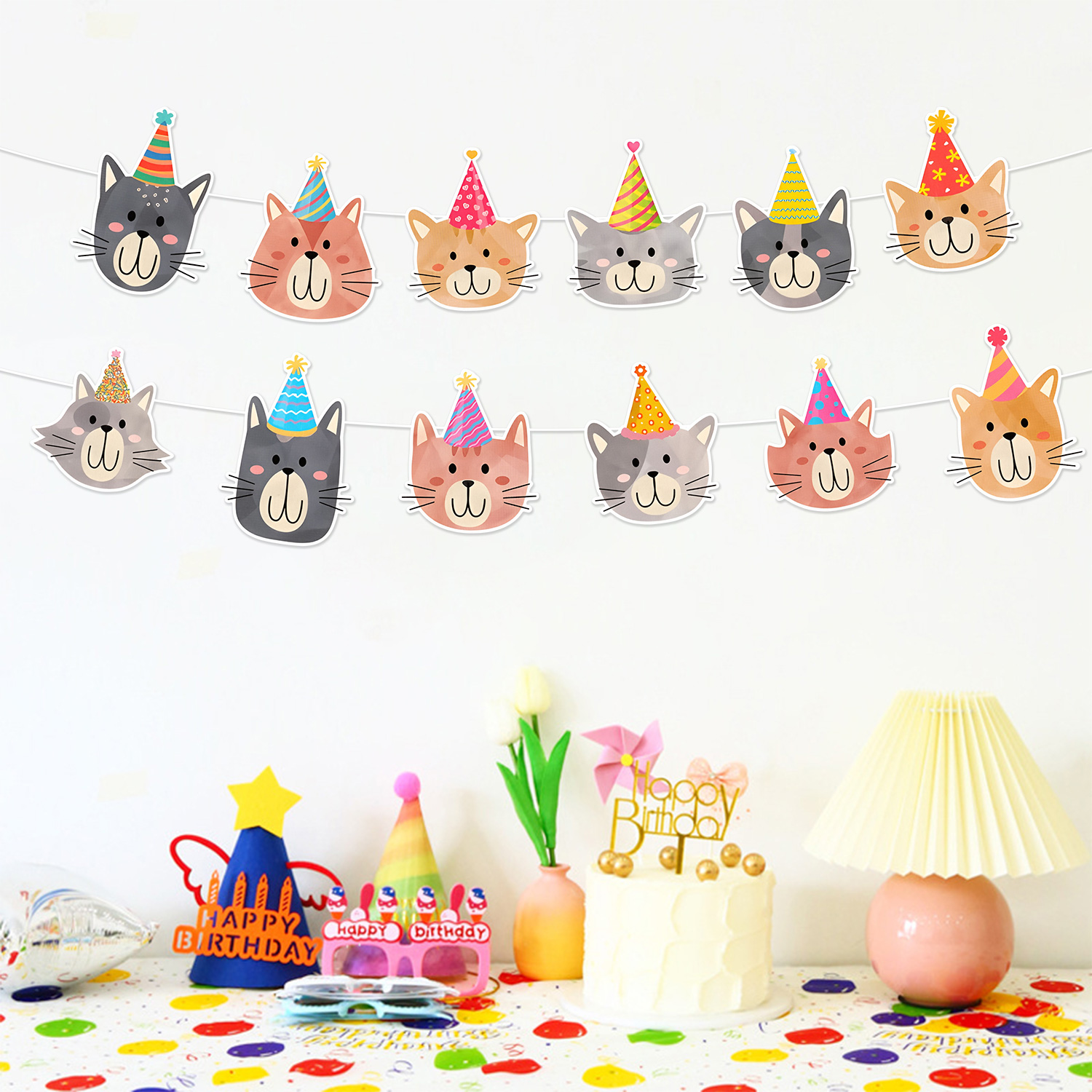 Cute Cartoon Pet Cat Party Fla - Science Of Happiness ulasan dan harga